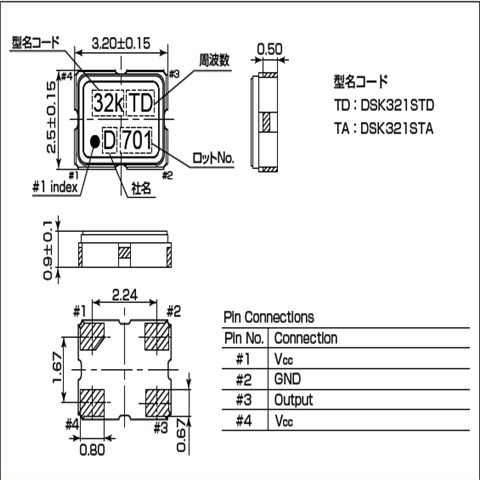 DSK321STD音叉晶振,1XZA032768AD19,3225温补晶振