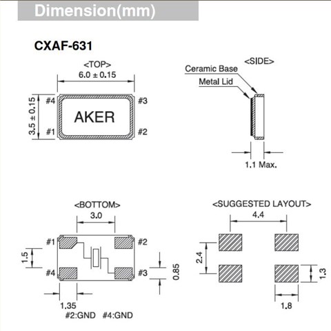 AKER晶振,贴片晶振,CXAF-631晶振,6035石英晶体