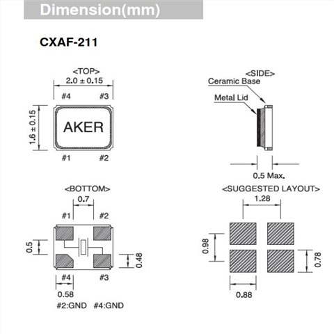 AKER晶振,贴片晶振,CXAF-211晶振,无线通讯设备晶振